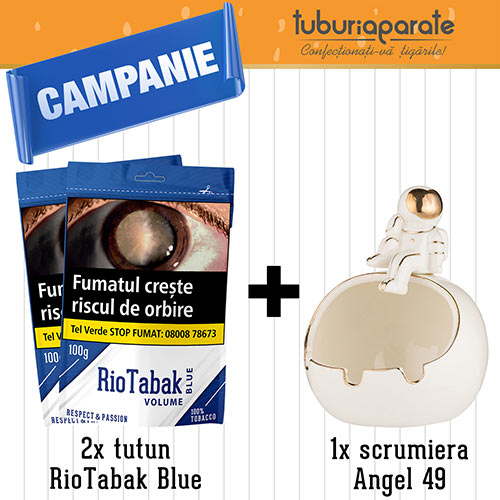 Campanie cu 2 pachete de tutun pentru injectat RioTabak Blue Volume si scrumiera Angel 49